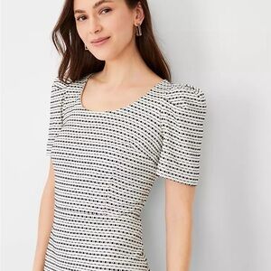 Ann Taylor Striped Black/White Puff Sleeve Shell Sheath Mini Feminine Dress sz 2